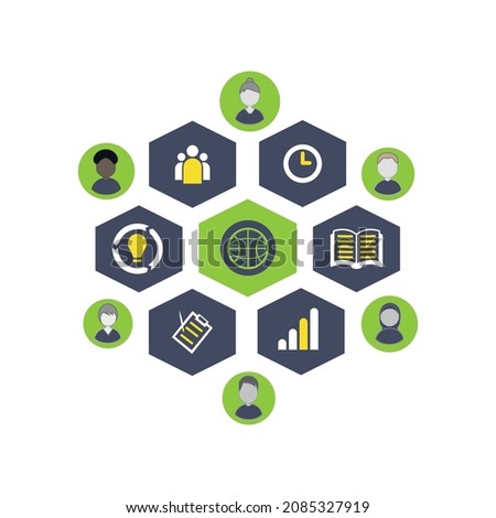 INFO CHART DEPICTING CULTURAL DIVERSE TEAM GATHERED 
AROUND EDUCATIONAL CONTENT