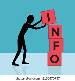 info concept, man making word info with red cubes, vector illustration