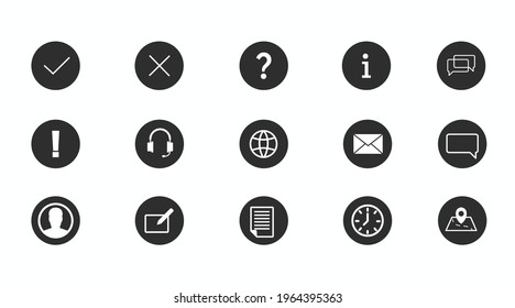 Info and Contact Icon Set. Vector isolated black and withe simple information and contact icons