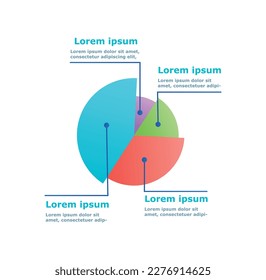 Info diagram concept. Segmentation and multicolored pieces. Marketing research and financial literacy. Data visualization, dashboard and infographics. Cartoon flat vector illustration