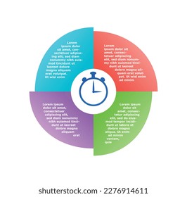 Info diagram concept. Time and segmentation, analytics and market research. Infographics and visualization of data, working with statistics. Cartoon flat vector illustration