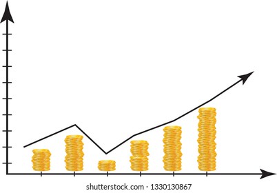 info diagram with stacks of coins
