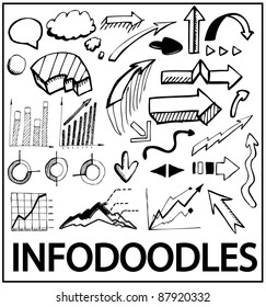 Info doodles. Vector hand drawn design elements: arrows, charts, bars, trends, bubbles