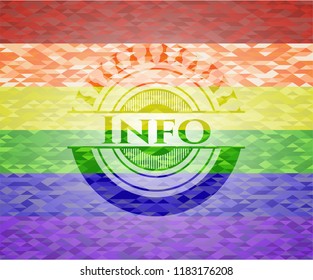 Info emblem on mosaic background with the colors of the LGBT flag