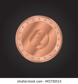 Info embossed realistic bronze coin precious Icon / Logo Design