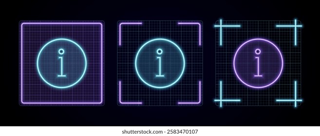 Info faq icon vector, cyber neon visual, glowing border grid vector.	