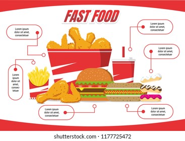 Info fast food set flat design