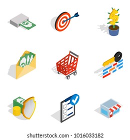 Info field icons set. Isometric set of 9 info field vector icons for web isolated on white background