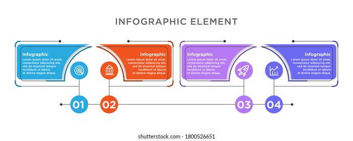 El diseño de gráficos de información, vectores e iconos de marketing, se pueden utilizar para diseño de flujo de trabajo, diagrama, informe anual, diseño web. Concepto de negocio con 4 opciones, pasos o procesos.