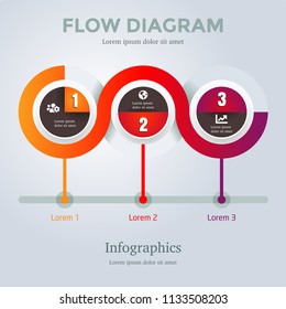 Info Graphic - 3 Connected Circle Steps with Progress flow spiral illustration - Vector
