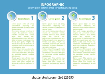 Info graphic with 3 growing sprouts for banner, diagram, number options, web design, documents etc