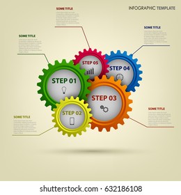 Info graphic with abstract colored gears template