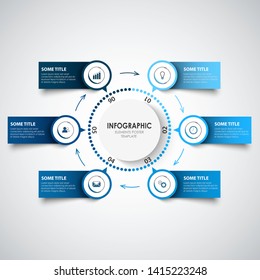 Info graphic with abstract labels and pointers in blue design