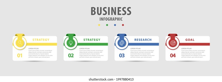 Info graphic Business element with 4 options, steps, number template design Premium Vector