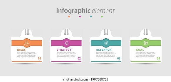 Info graphic Business element with 4 options, steps, number template design Premium Vector