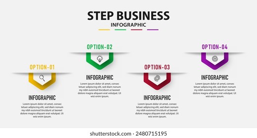 Info graphic Business element with 4 options, steps, number template design Premium Vector