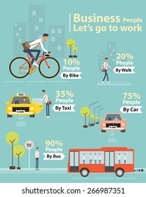 info graphic business people let's go to work character concept .by car taxi and personal car