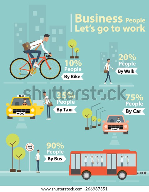 info graphic business people let\'s\
go to work character concept .by car taxi and personal\
car