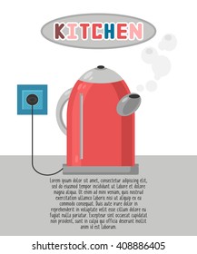 Info graphic of cafe or kitchen with drawn kettle. Vector illustration. Background, logo, advertisement.