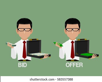 Info graphic character show bid and offer for stock market
