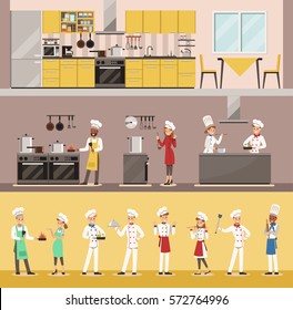 info graphic chef cooking in restaurant character design