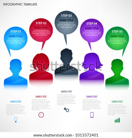 Info graphic with colored avatar and talking bubbles template