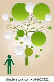 info graphic creative for green concept. blank bubble speech for text.  man speech and think background. vector illustration.
