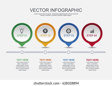 Info graphic design with 4 options circles on the grey background.