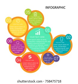 Info graphic design circles. Infographic design vector and marketing icons can be used for workflow layout, diagram, annual report, web design. Business concept with 7 options, steps or processes.