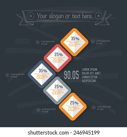 Info graphic design on blackboard background, clean vector