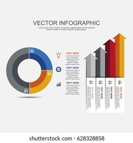 Info graphic design template 3 steps pie chart and arrows infographics 4 options