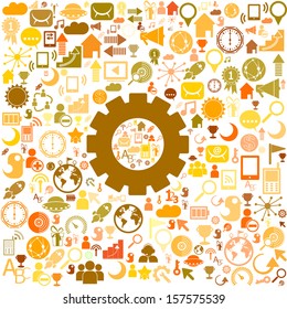 Info graphic design template with gear chain. Social network 