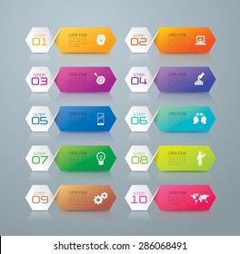 Info graphic design template and marketing icons, Business concept with 10 options, parts, steps or processes. Can be used for workflow layout, diagram, number options, web design.   