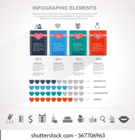 Info graphic design template and Valentines day icons set. Template for diagram, graph, chart, flyer, presentation, print and website. 