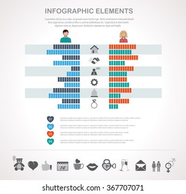 Info graphic design template and Valentines day icons set. Template for diagram, graph, chart, flyer, presentation, print and website. 