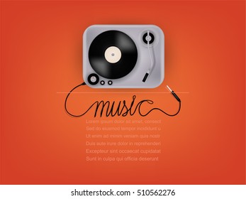 info graphic design vector of gramophone vinyl record on record player phonograph with  music text and copy space,realistic retro design, music design concept, music info graphic design poster 