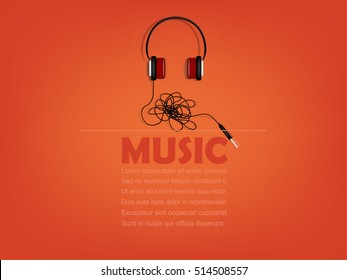 info graphic design vector of headphone with music text and copy space,realistic retro design, music design concept, music info graphic design poster 