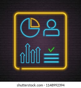 Info Graphic Element Neon Light Glowing Vector Illustration with Dark Background