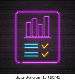 Info Graphic Element Neon Light Glowing Vector Illustration. Growth, Chart and Tick Element Bright Neon