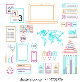 Info graphic elements IT with computer devices, outlines vector