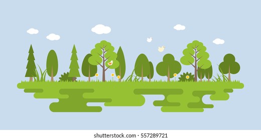 Info graphic and elements of natural forest landscapes, flat design vector illustration 