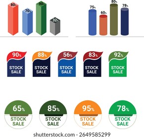 info graphic elements vector set 3D bar charts sale badges and percentage labels my own created not AI
