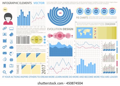 info graphic elements, web technology icons. vector time line diagram, arrow symbol. world map, pie chart icon. financial statistic and marketing report presentation. business banner design