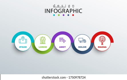 Info graphic flat icons template for business, presentation, label design with icons 5 options.Can be used to create business projects, website, SEO, flowchart, infographic, process steps, web, vector