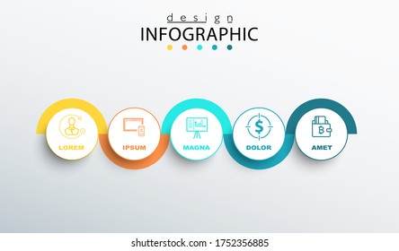 Info graphic flat icons template for business, presentation, label design with icons 5 options.Can be used to create business projects, website, SEO, flowchart, infographic, process steps, web, vector