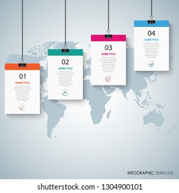 Info graphic with hanging banners and clips template