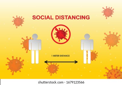 Info graphic illustration vector of 1 meter distance social distancing to avoid contagious virus and bacterial infection and contamination