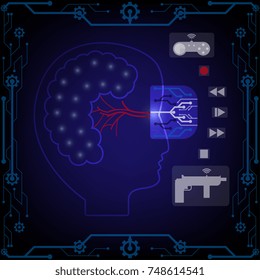Info graphic Image head of human and virtual reality player.Concept technology,game player.