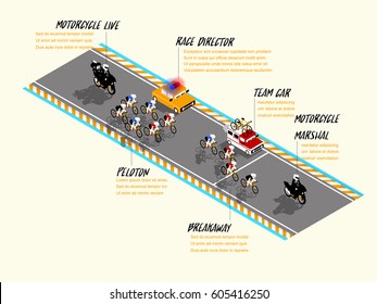 info graphic isometric design of cycling race on the road