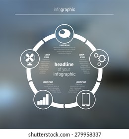 Info graphic, linear infographic template on blurred background